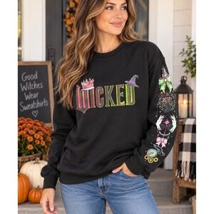 Gildan Wicked Witch Halloween Sweatshirt Women's XL Black Graphic Sleeve
